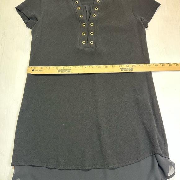 Michael Kors Black Grommet V Neck Dress Small High Low Chiffon Hem - Picture 4 of 9